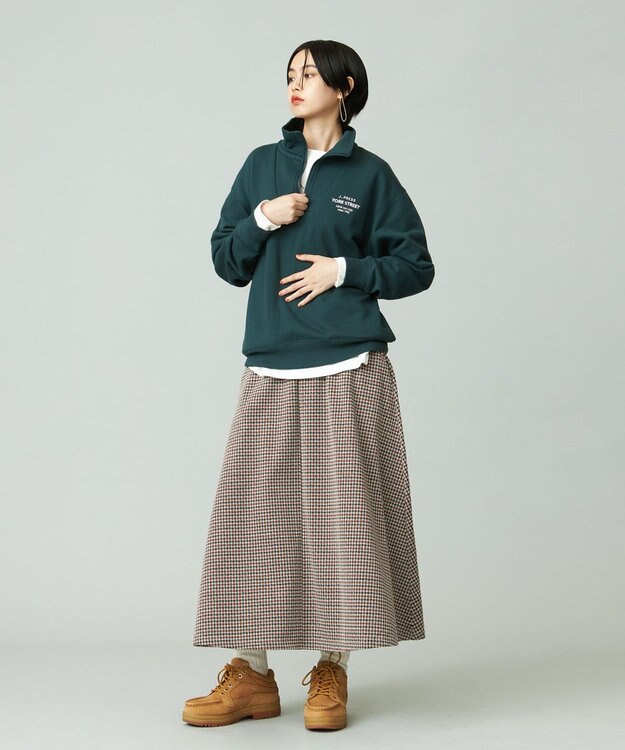 J.PRESS YORK STREET 【UNISEX】ワンポイントロゴ刺繍ハーフジッププルオーバー グリーン系