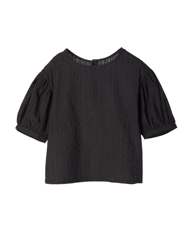 earth music&ecology 刺繍パフスリーブブラウス Black