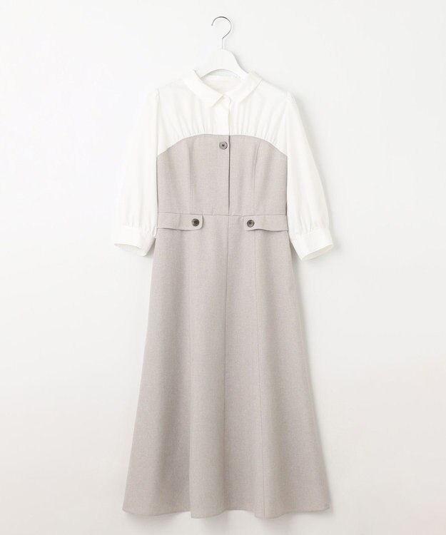 Feroux 【洗える】シャツドッキング ワンピース ベージュ系