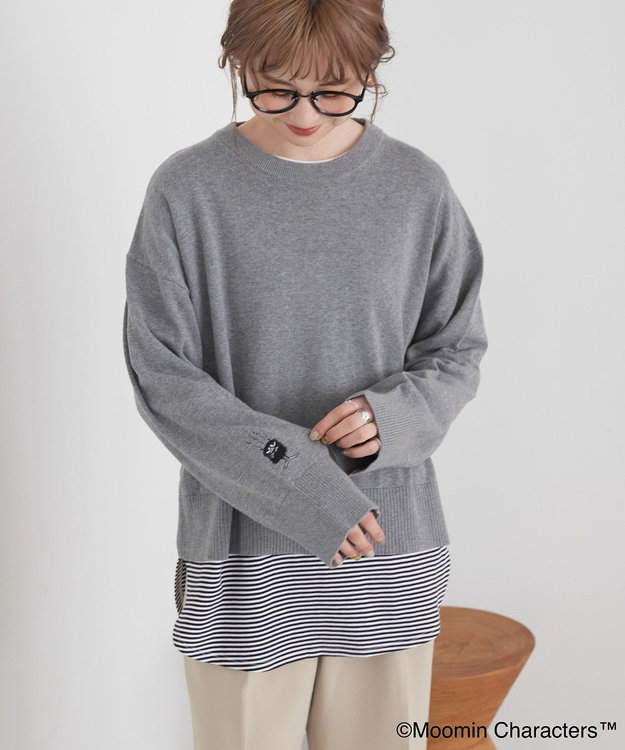 AMERICAN HOLIC Moomin 袖刺繍ニットプルオーバー Gray Mixture