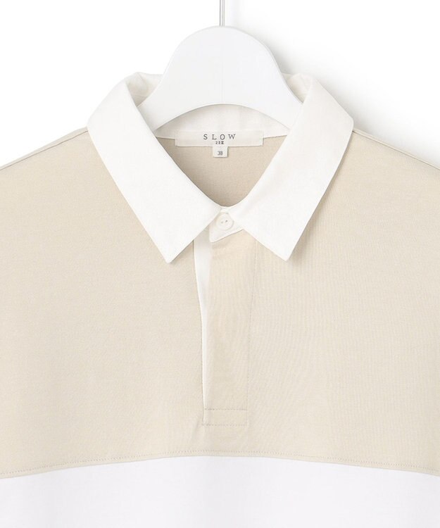 23区 【SLOW】コンパクトシングルジャージー ラガーシャツ フロスト×アイボリー