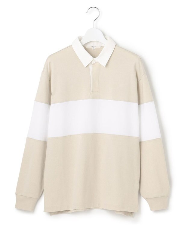 23区 【SLOW】コンパクトシングルジャージー ラガーシャツ フロスト×アイボリー