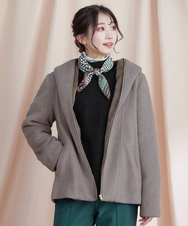 Tiaclasse モッサ風フード付きショートコート モカ