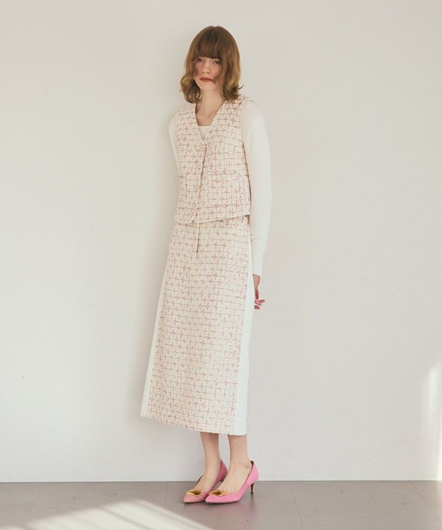 GRACE CONTINENTAL ツイードライン切替スカート キナリ