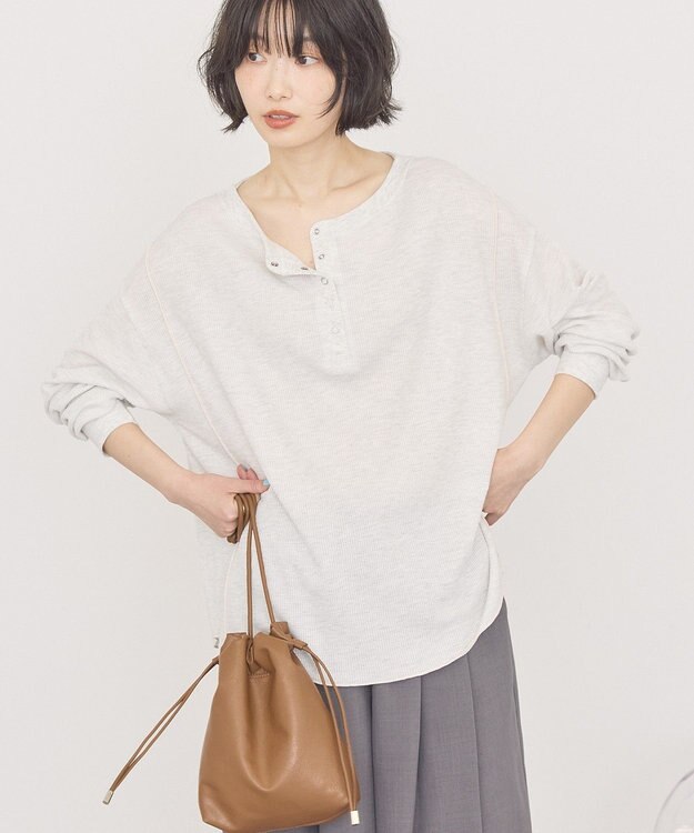 AMERICAN HOLIC 【選べる丈】ヘンリーネックワッフルメロープルオーバー Oatmeal