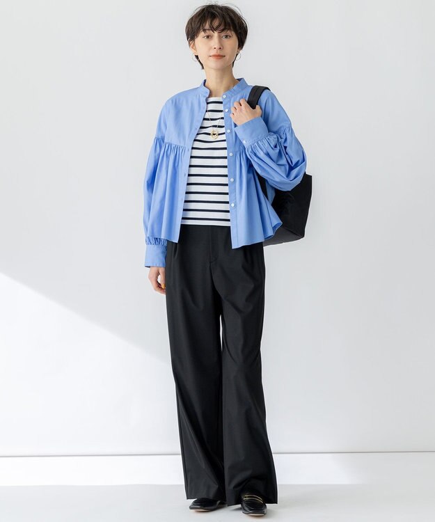 23区 S 【洗える】CANCLINI ギャザー フレア ブラウス サックス系