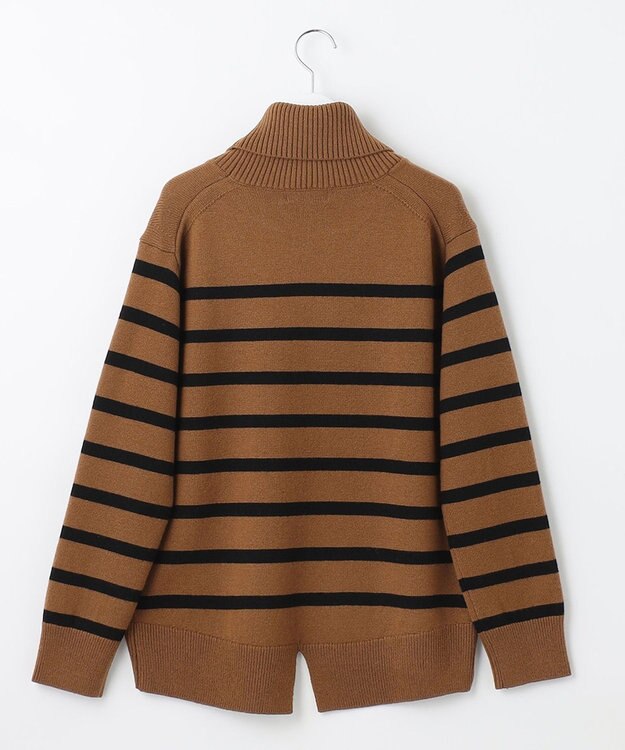 J.PRESS LADIES S 【洗える】MERINO CASHMERE オフタートル ボーダー ニット キャメル系1