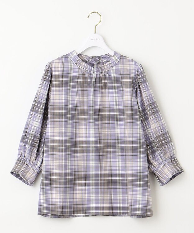 ANY SIS S 【洗える】ソフトチェック ブラウス ブルー系