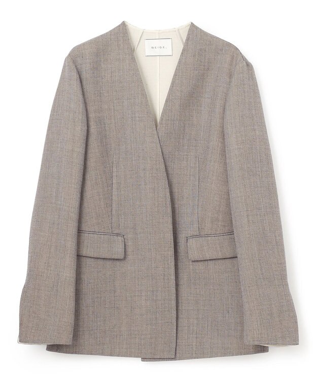 BEIGE， GRANET / ノーカラーリバージャケット Taupe×Ecru