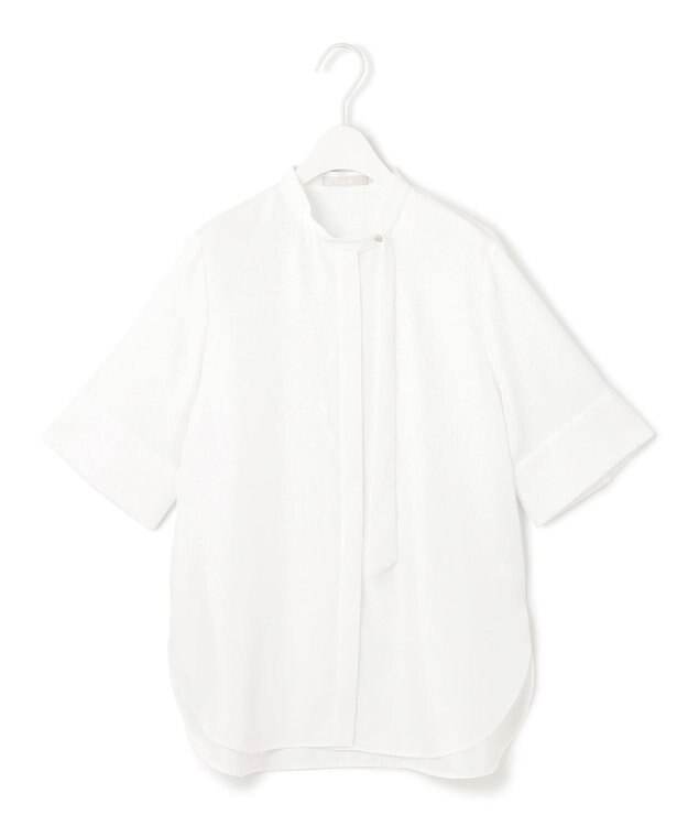 ICB 【接触冷感・速乾・洗える】シルキーツイル デザインブラウス オフホワイト系