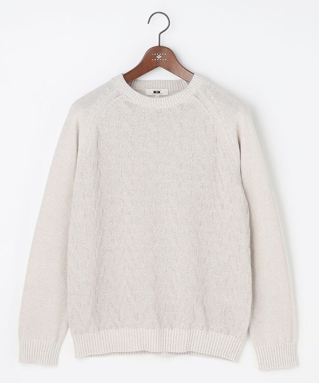 JOSEPH ABBOUD 【キングサイズ・エコ素材和紙使用・日本素材】和紙杢メッシュクルーネック ニット ライトグレー系