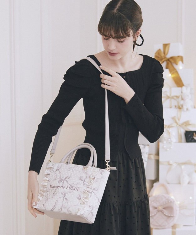 Maison de FLEUR ツイードリボンプリント2WayバッグM Pink