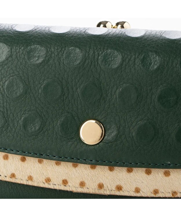 UNBILLION perche 牛革×ハラコ風ドットダブルかぶせ長財布 グリーン
