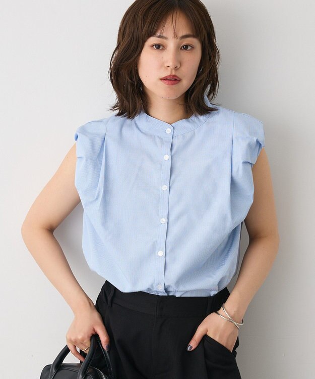 CRAFT STANDARD BOUTIQUE フレンチスリーブブラウス Stripe Blue