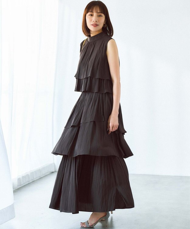 組曲 【入江未悠さんコラボ】ギャザーライトデシンティアード スカート チョコレートブラウン系