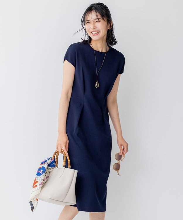 23区 【洗える】アセテートミラノリブ ニットワンピース ネイビー系