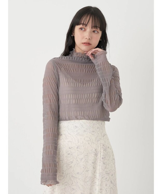 earth music&ecology ジャガードシャーリングシアートップス Gray