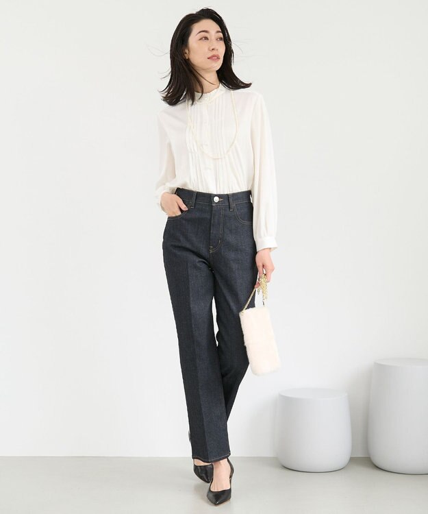 自由区 【洗える】TOROハイネック ブラウス アイボリー系