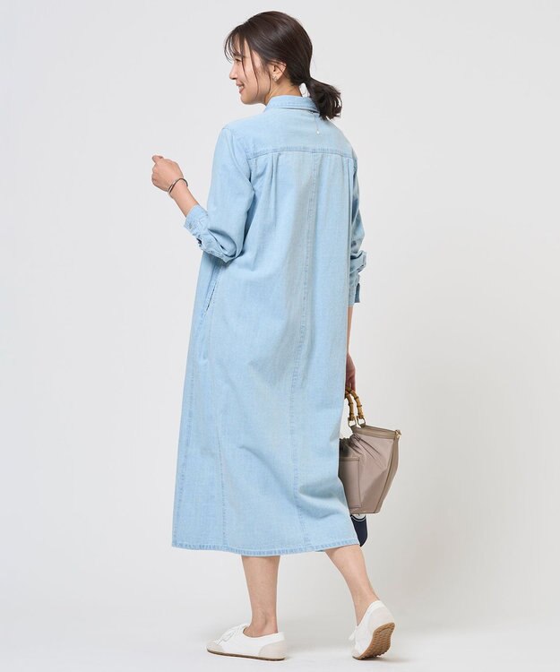 J.PRESS LADIES コットンリネン 7oz デニム シャツ ワンピース ブリーチ系