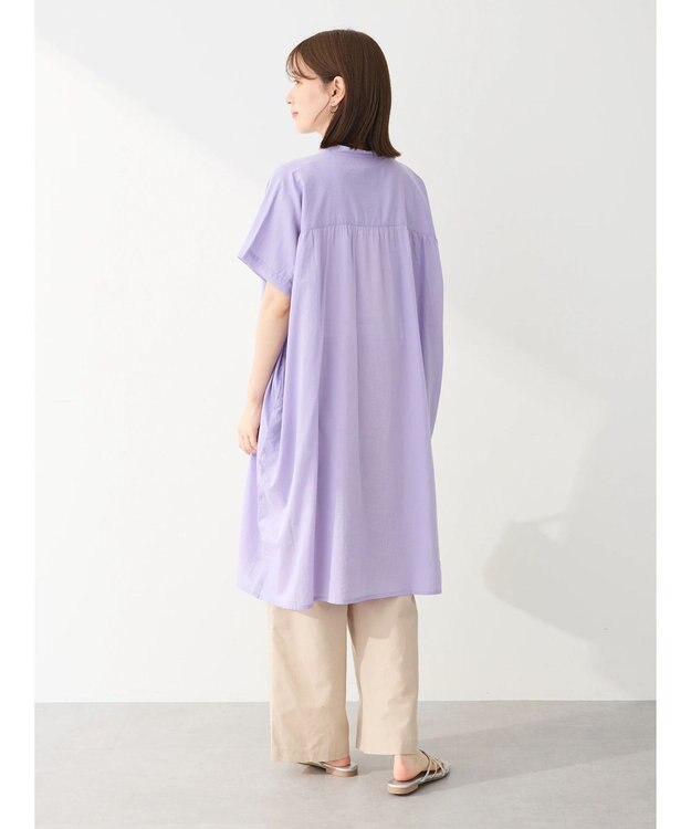 Green Parks インド綿　パイピングバンドカラーシャツチュニック Purple