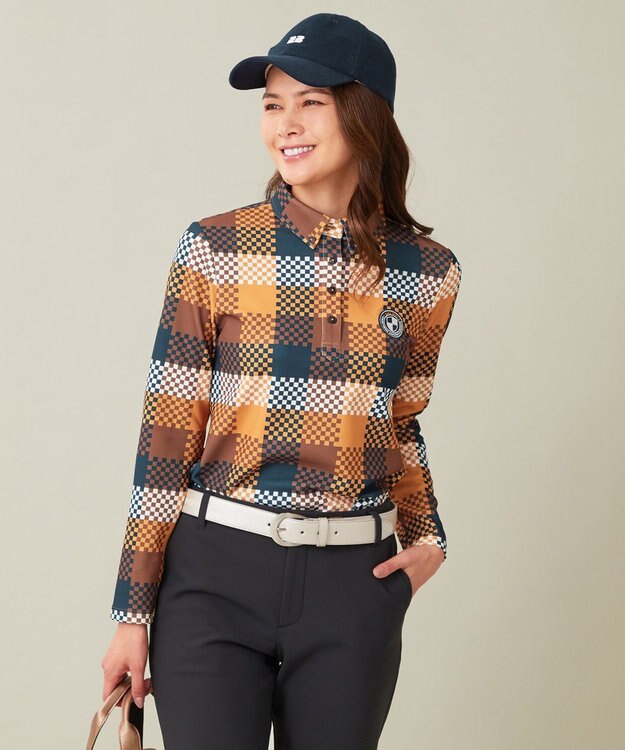 23区GOLF 【WOMEN】【吸水速乾・UVケア】 チェック柄プリント 長袖シャツ イエロー系3