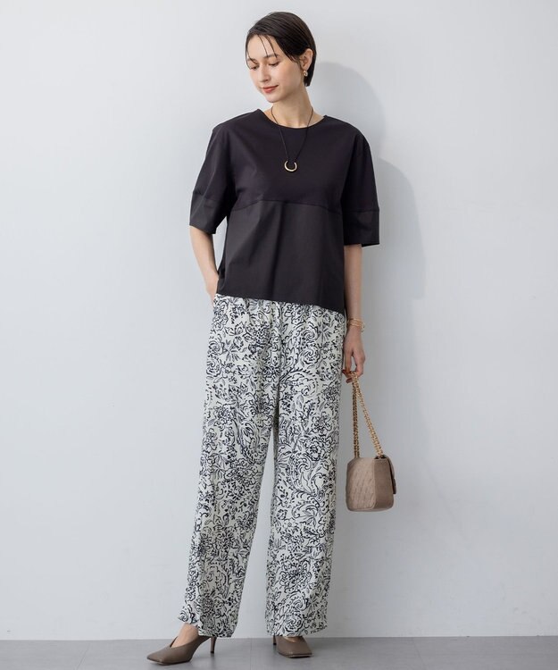 23区 S 【洗える】シルエットスムースコンビ バックフレア カットソー ブラック系