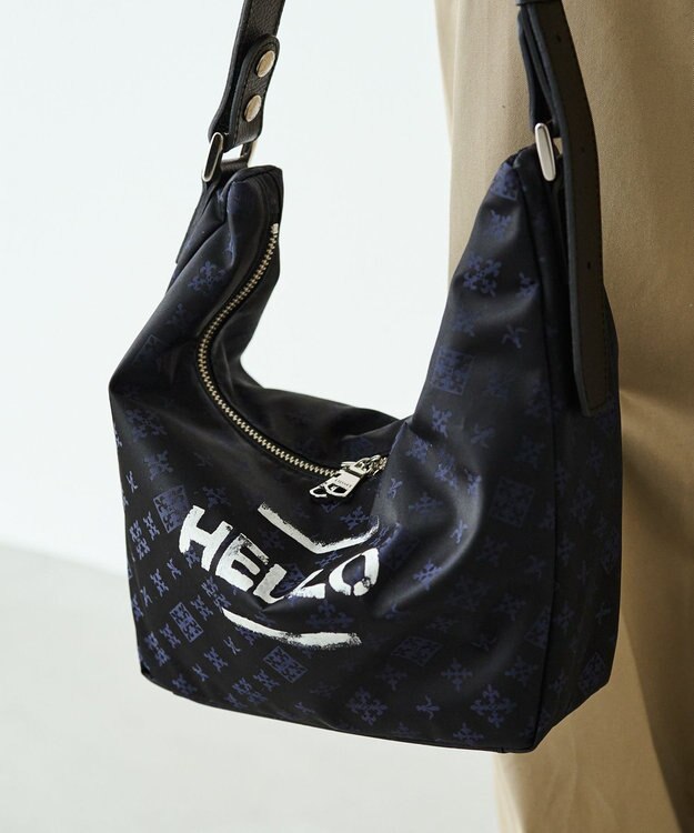 russet ステンシル風プリント ナイロン2WAYミニショルダーバッグ(SF-270) Black/Navy