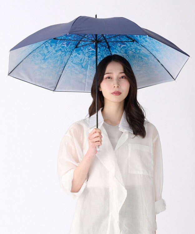 MOONBAT 【ハニカム断熱パラソル】estaa エスタ アイスクリスタル 長傘  晴雨兼用 日傘 遮熱 耐風 50cm ネイビーブルー