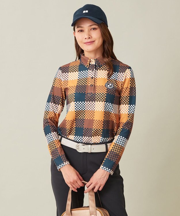 23区GOLF 【WOMEN】【吸水速乾・UVケア】 チェック柄プリント 長袖シャツ イエロー系3