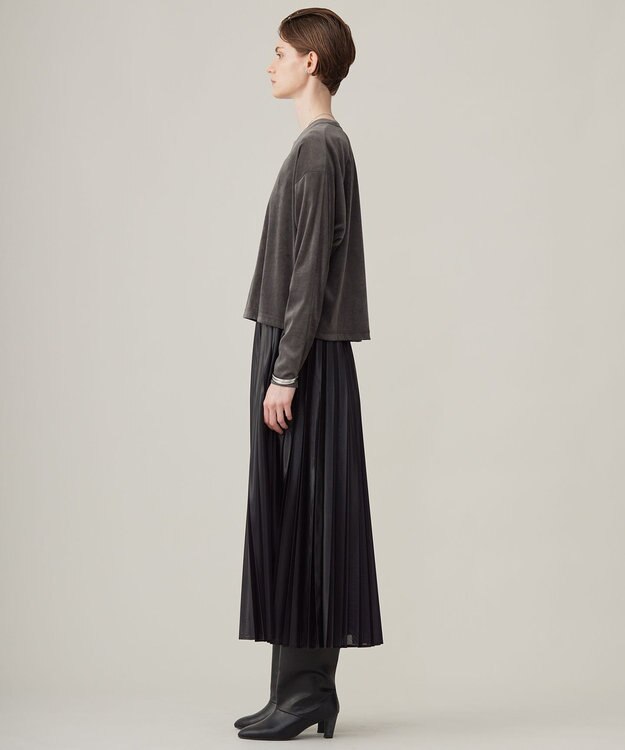 ICB 【洗える】 レザーライクシアープリーツ スカート ブラック系