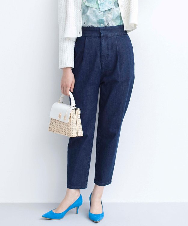 組曲 ライトデニム テーパードクロップドパンツ ネイビー系