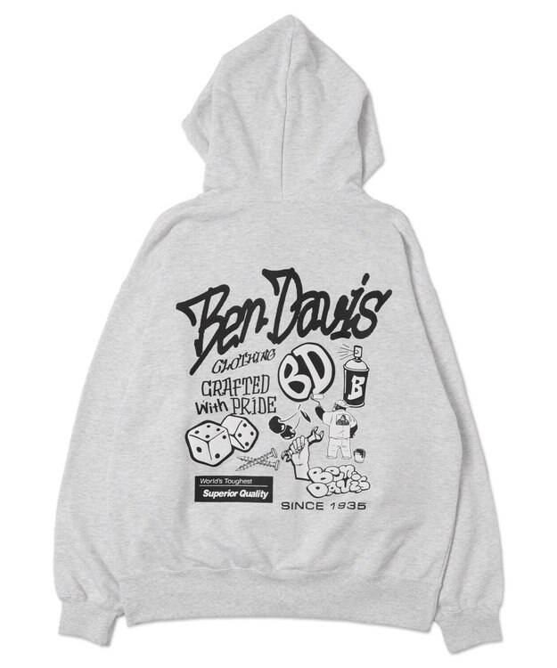 WEGO 【ユニセックス着用ITEM/MLサイズ展開】別注BENDAVISグラフィックジップパーカー アッシュグレー