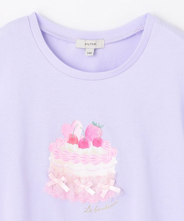 ANY KIDS 袖レース ケーキプリント Tシャツ ラベンダー