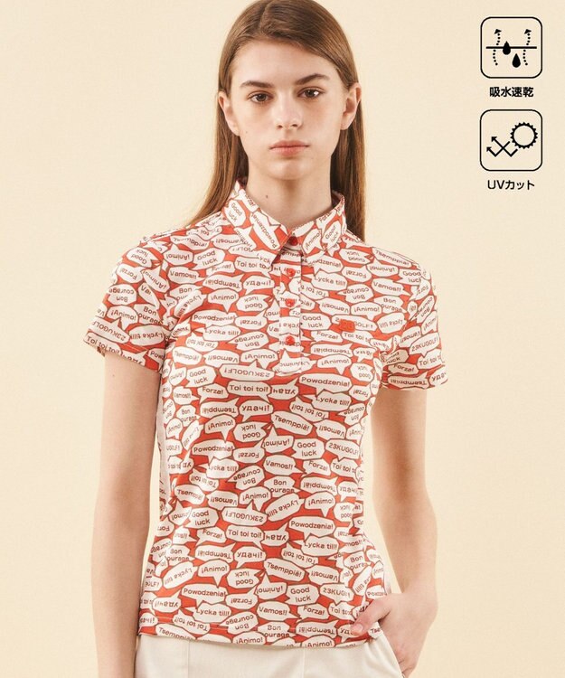 23区GOLF 【WOMEN】【吸水速乾/UVカット】YELL総柄プリントポロシャツ オレンジ系5