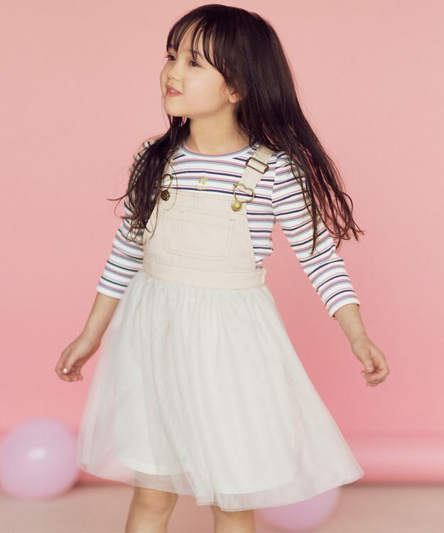 ANY KIDS 七分袖 テレコボーダー Tシャツ エクリュ系