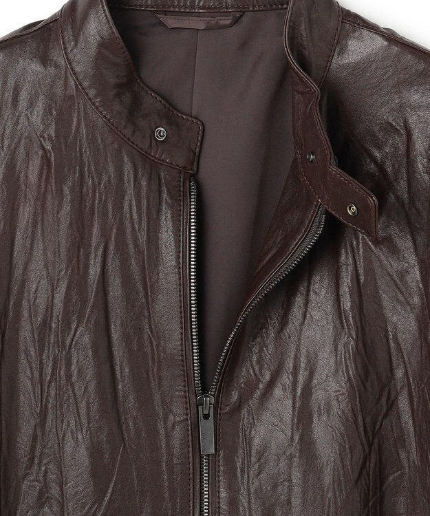 JOSEPH HOMME 【洗い加工】シュリンクエアレザー 　シングルライダースジャケット ダークブラウン系