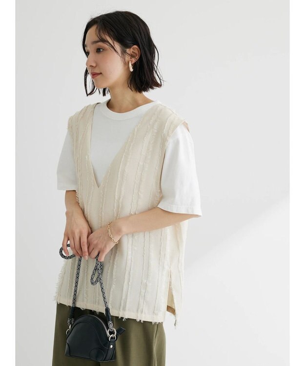 Green Parks デザインＶネックベスト Ecru