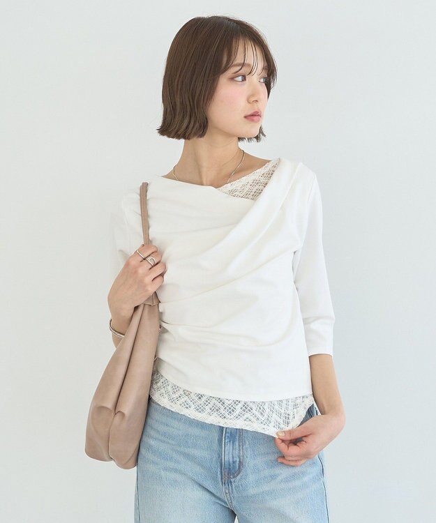 earth music&ecology レースレイヤードドレーププルオーバー Off White