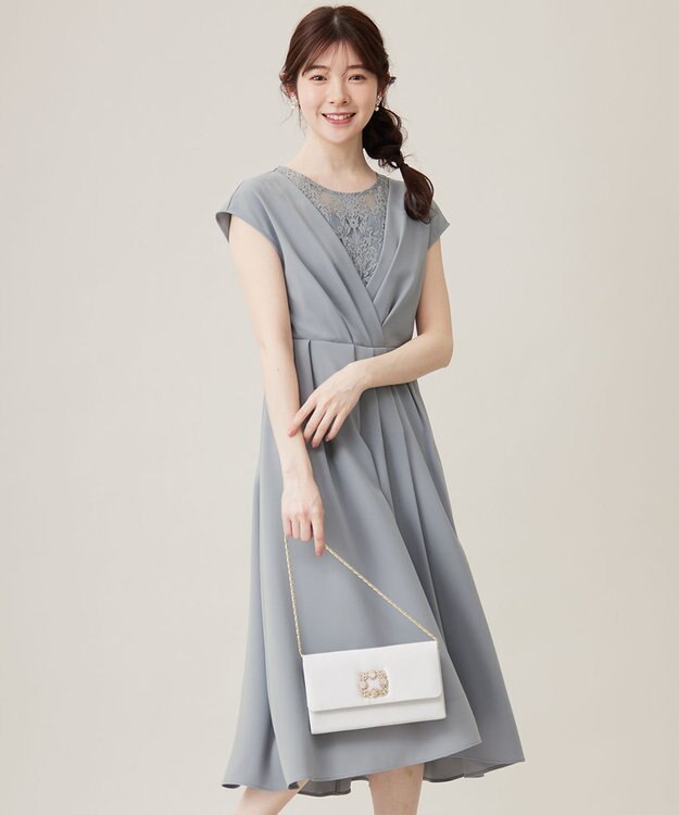 ANY SIS 【Lily Calin】カシュクールタック ドレス スモーキーブルー