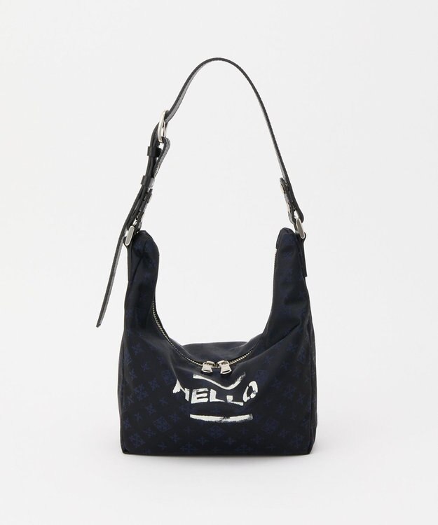 russet ステンシル風プリント ナイロン2WAYミニショルダーバッグ(SF-270) Black/Navy