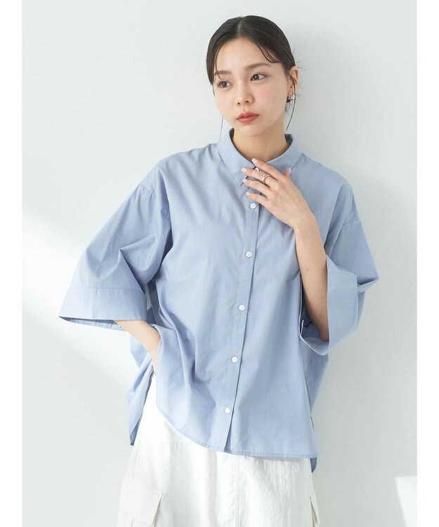 earth music&ecology ワイドスリーブ半袖シャツ Grayish Blue