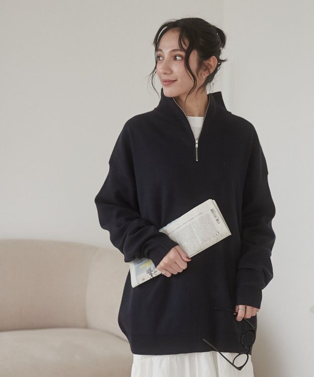 WEGO 【ユニセックス着用ITEM】ミラノリブハーフジッププルオーバー ネイビー