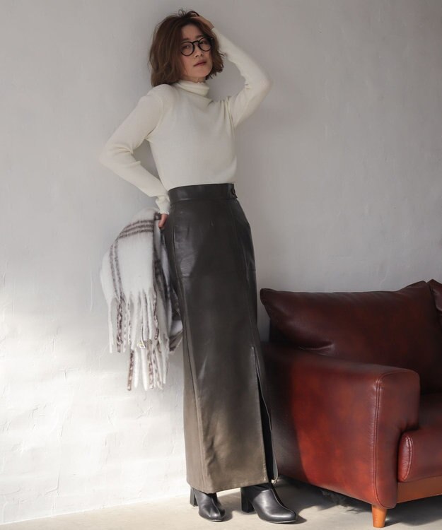 WEGO 【2025年秋冬新作】リブタートルニット ホワイト