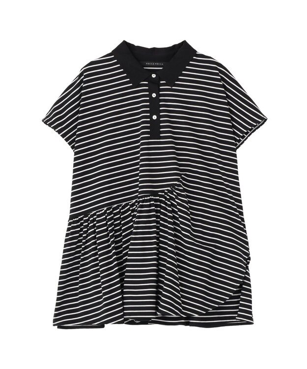 YECCA VECCA アシメボーダーポロシャツ Black