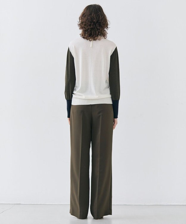 BEIGE， 【洗える】BURNET / カラーミックスVネックトップス Ecru×Khaki×Navy