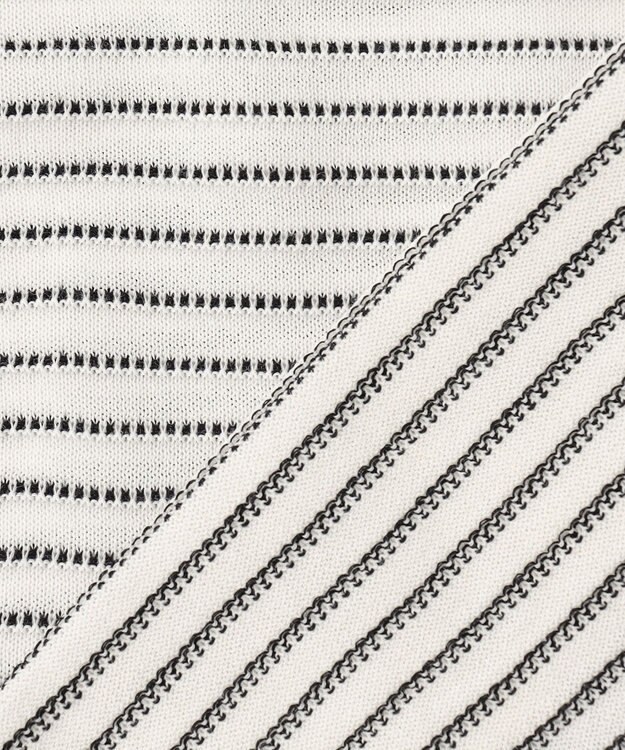 J.PRESS LADIES L 【洗える・抗菌防臭】コットンアセテート ボーダー ドルマン ニット ホワイト系1