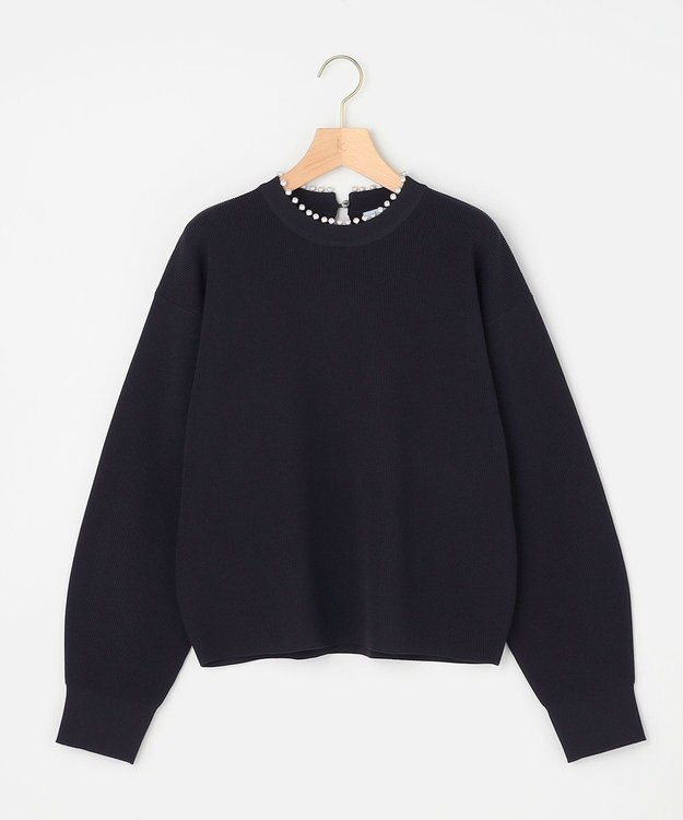 組曲 L 【先行予約・WEB限定】パール釦畦ニット プルオーバー ネイビー系