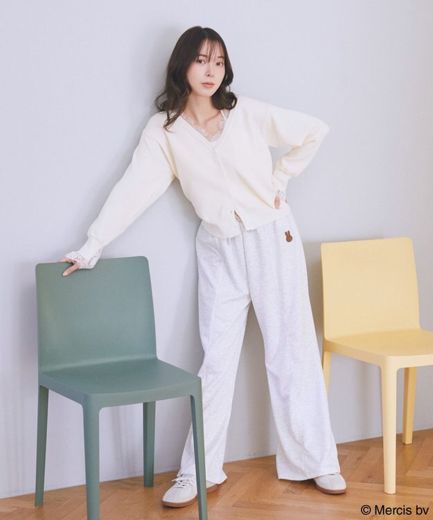 earth music&ecology 【予約】miffy/earth 刺繍スウェットパンツ 杢ライトグレー