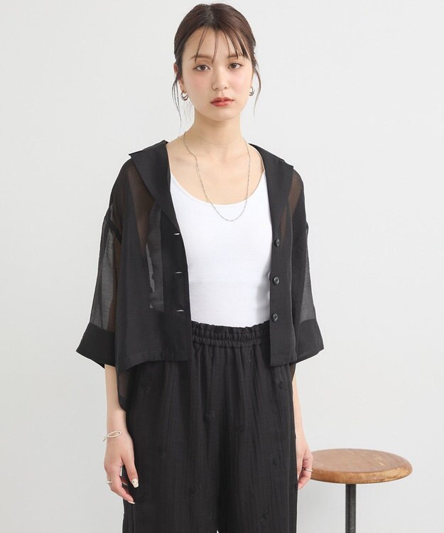 earth music&ecology シアーショートシャツ Black