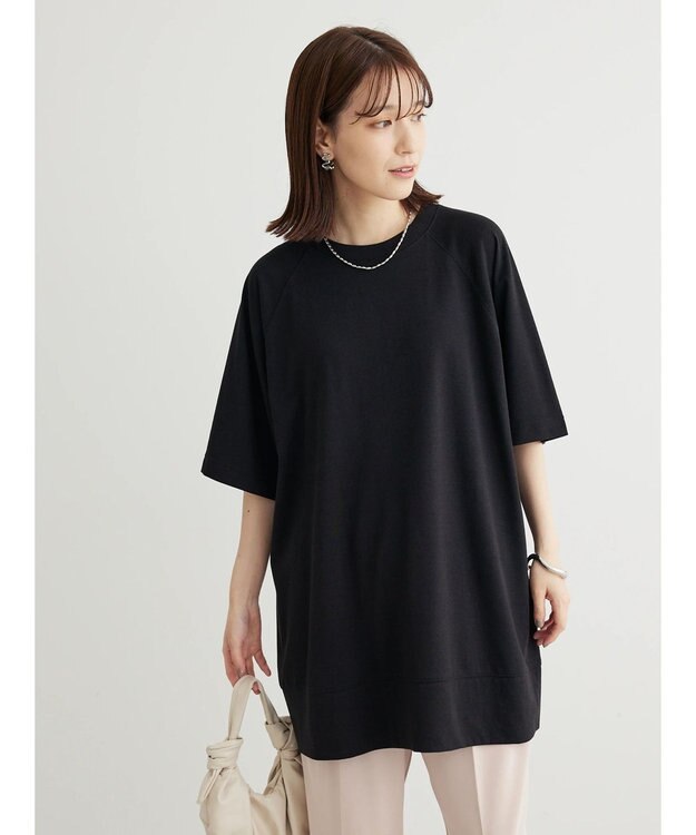 Green Parks 接触冷感５分袖ラグランチュニック Black